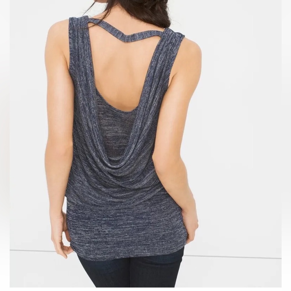 🆕 WHBM Drape Back Layered Sleeveless Blue Space Dye Lightweight Tunic, Size XS